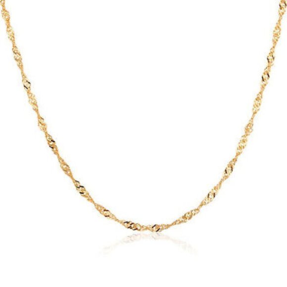 18K Yellow Gold Filled 925 Silver Elegant Water Wave Chain Necklace 18" - Picture 5 of 7